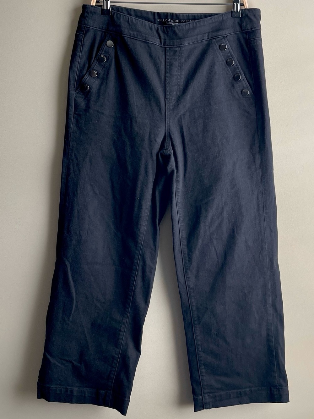 Chico's Pull On Wide Leg Jeans Sailor Button Pockets